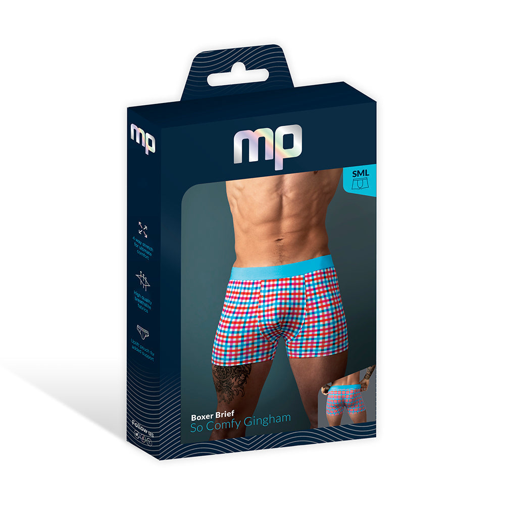 So Cumfy Gingham Boxer Brief in Turquoise M